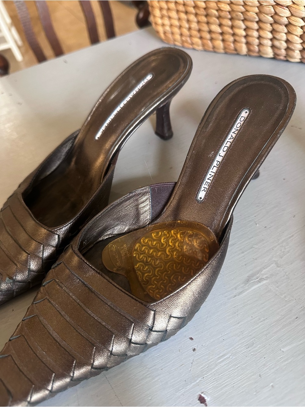 Donald J. Pliner Metallic Bronze Woven Pointed Slide Mules - Picture 2 of 3